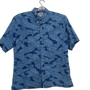 Revs Spooner Mens XL‎ Hawaiian Traditional Button Down Shirt Wave Print Short